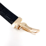 Black Crocodile Embossed Leather Belt Gold Buckle