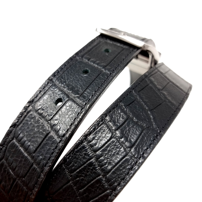 Black Crocodile Embossed Leather Belt Black Buckle