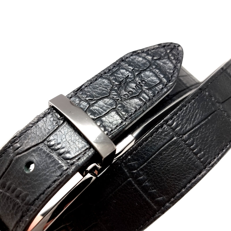 Black Crocodile Embossed Leather Belt Black Buckle