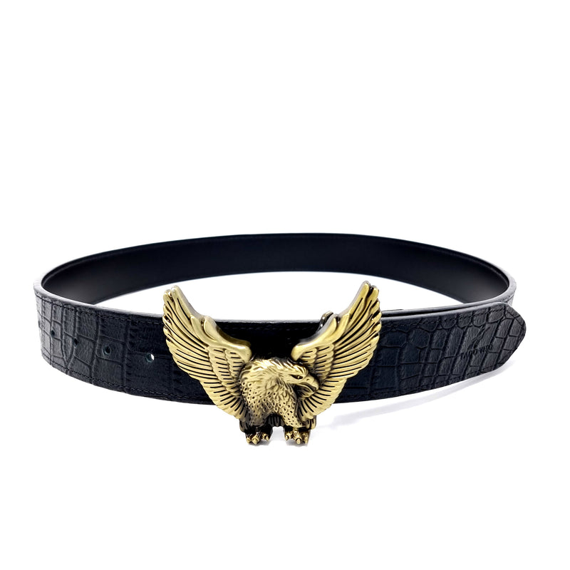 Black Crocodile Embossed Eagle Belt
