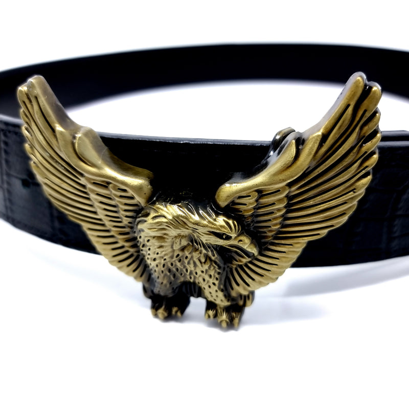 Black Crocodile Embossed Eagle Belt