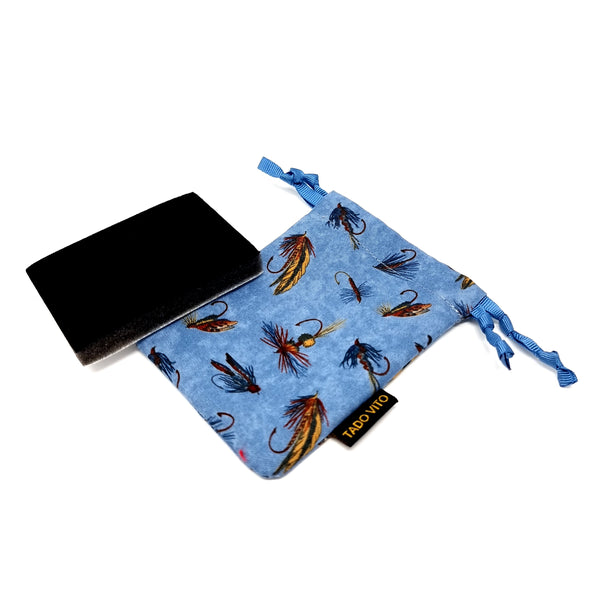 Drawstring Jewellery Pouch Sky Blue Flies