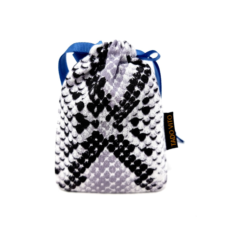 Drawstring Jewellery Pouch Black and White Snake
