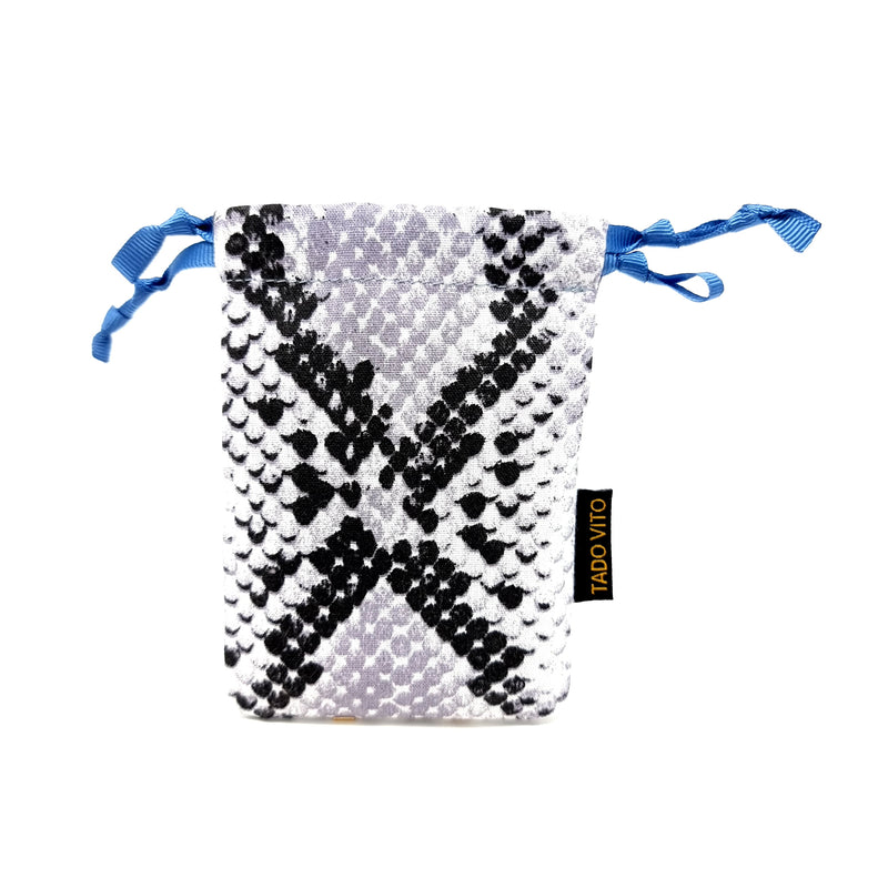 Drawstring Jewellery Pouch Black and White Snake