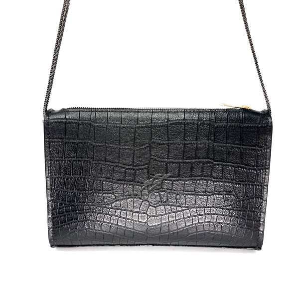 Black Crocodile Embossed Clutch