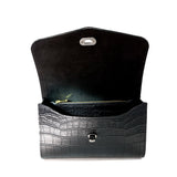 Black Crocodile Embossed Clutch