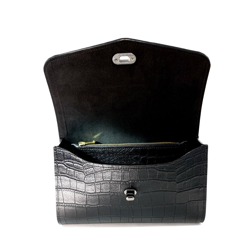 Black Crocodile Embossed Clutch