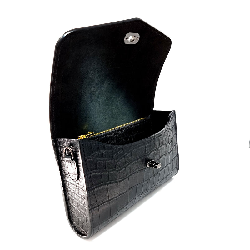 Black Crocodile Embossed Clutch