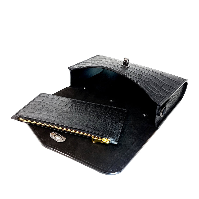 Black Crocodile Embossed Clutch