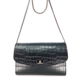 Black Crocodile Embossed Clutch