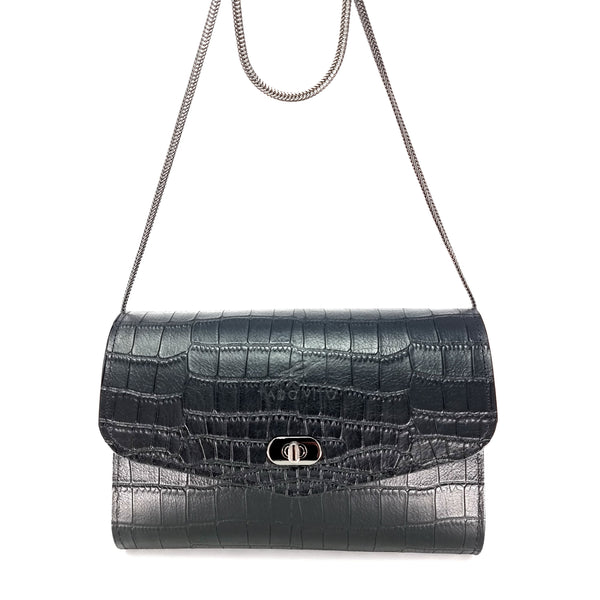 Black Crocodile Embossed Clutch