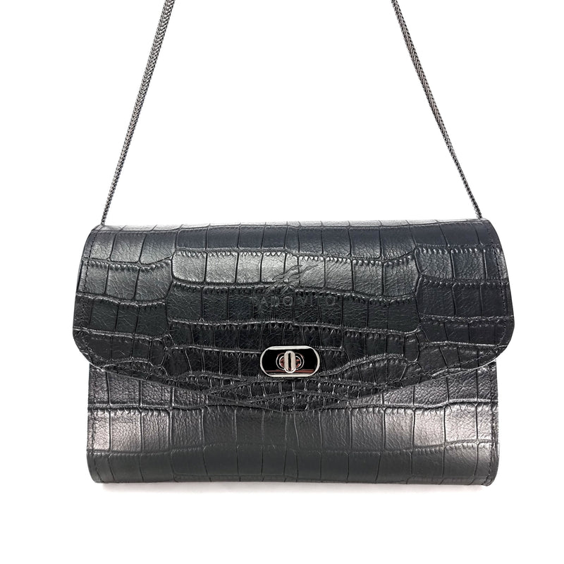 Black Crocodile Embossed Clutch