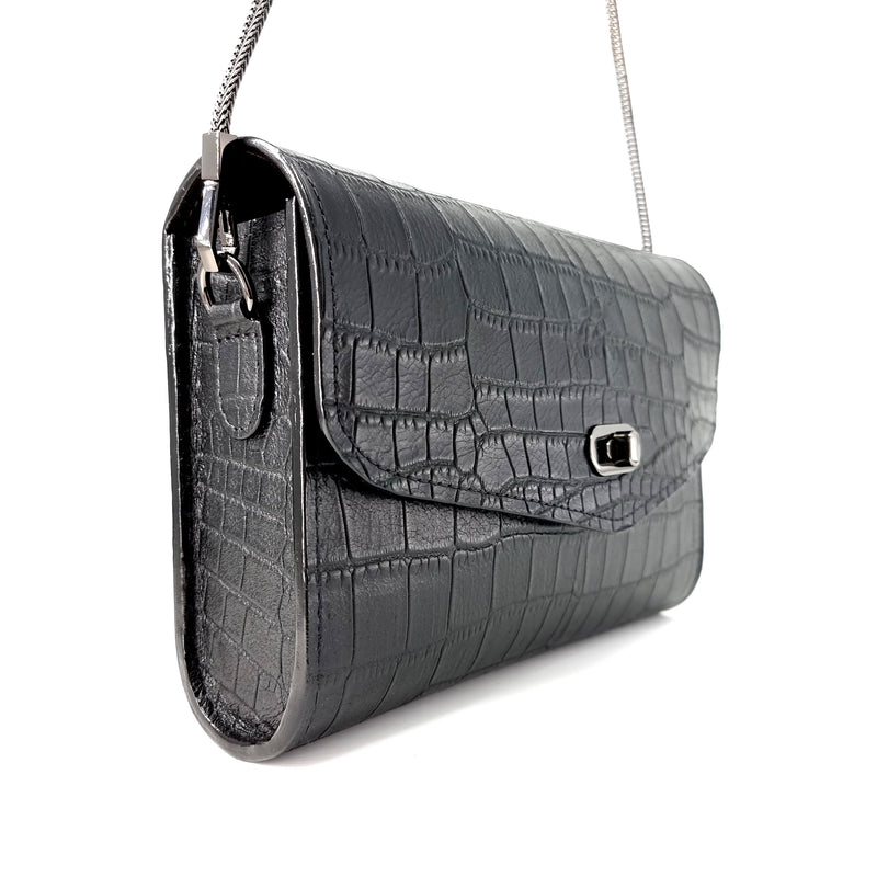 Black Crocodile Embossed Clutch