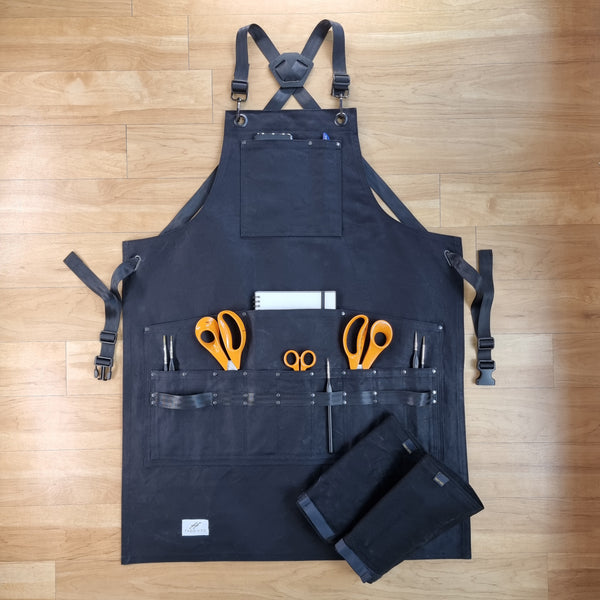 Black Stiff Cotton Canvas Apron
