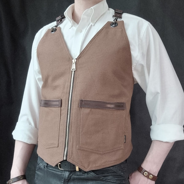 Men Brown Cotton Canvas Vest