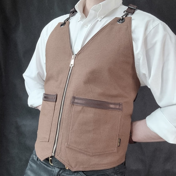 Men Brown Cotton Canvas Vest