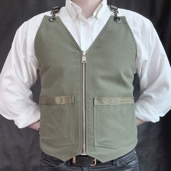 Men Dark Green Cotton Canvas Vest