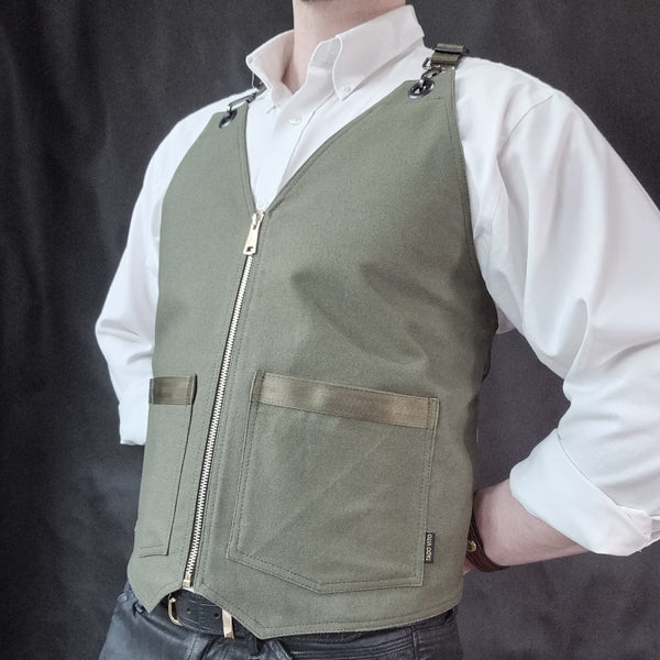 Men Dark Green Cotton Canvas Vest