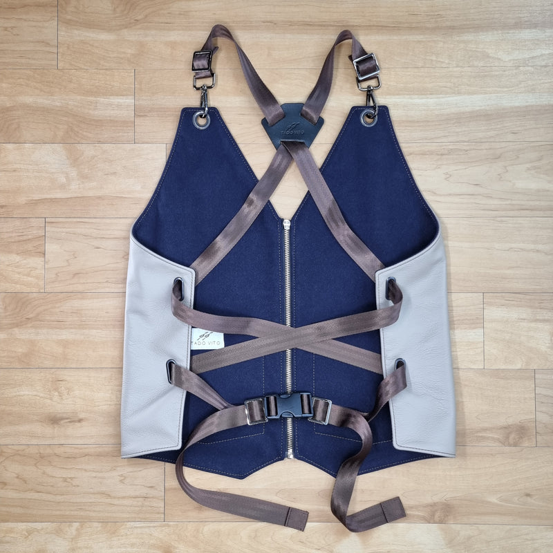 Men Brown Grey Leather Vest