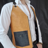 Brown Leather Vest With Crocodile Pockets
