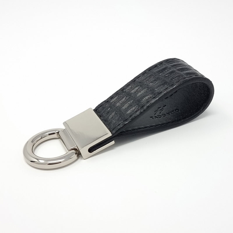 TADO VITO Leather Silver Keyring With Embossed Crocodile Effect