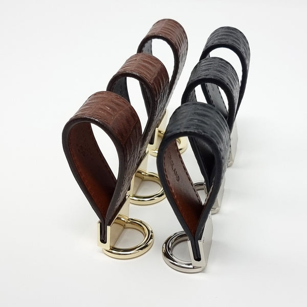TADO VITO Leather Keyring Gold With Brown Embossed Crocodile Effect Leather