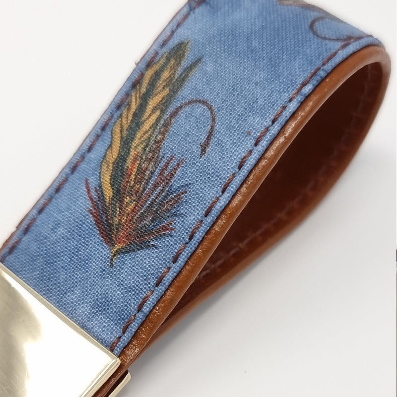 TADO VITO Sky Blue Flies Fishing Leather Keyring