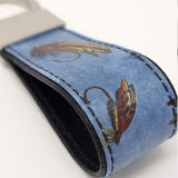 TADO VITO Sky Blue Flies Fishing Leather Keyring