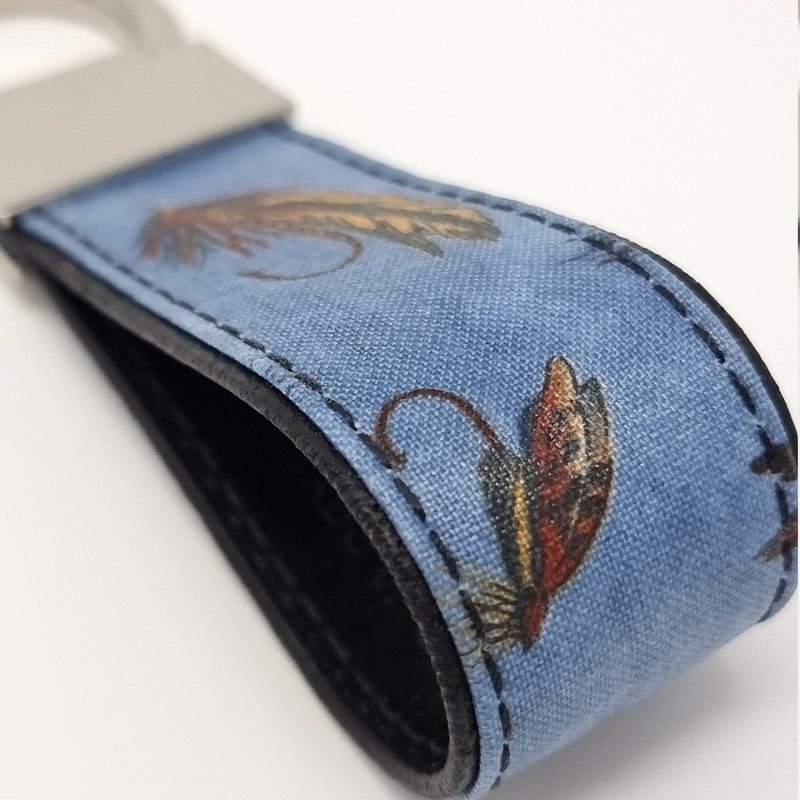 TADO VITO Sky Blue Flies Fishing Leather Keyring
