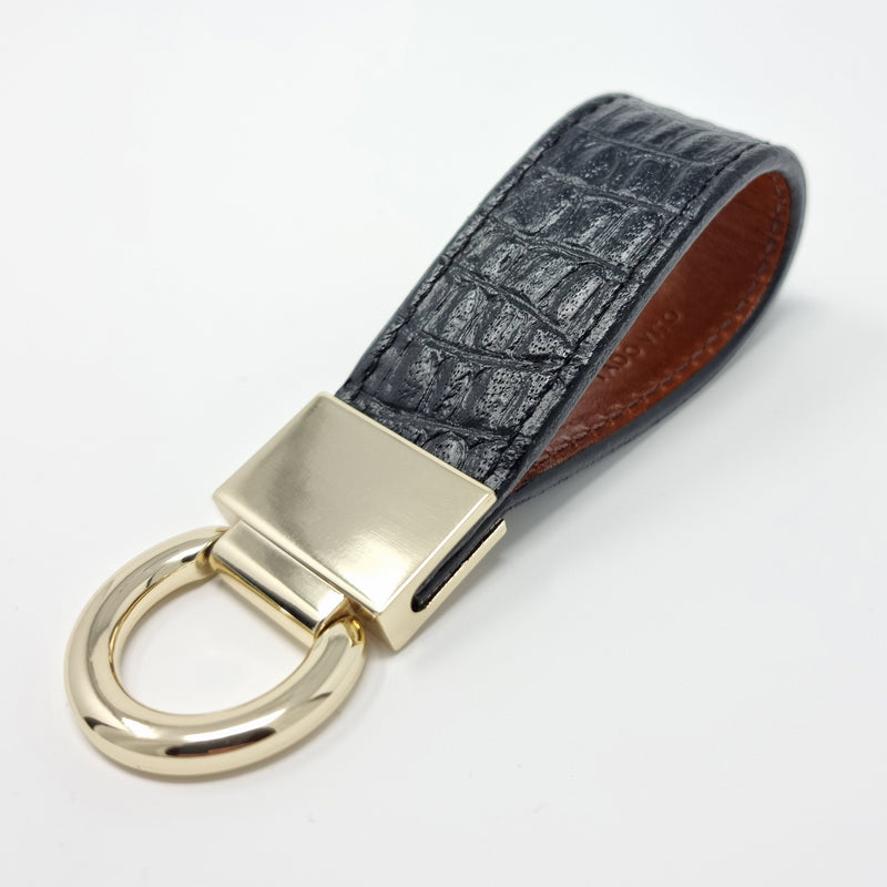 TADO VITO Leather Gold Keyring With Embossed Crocodile Effect