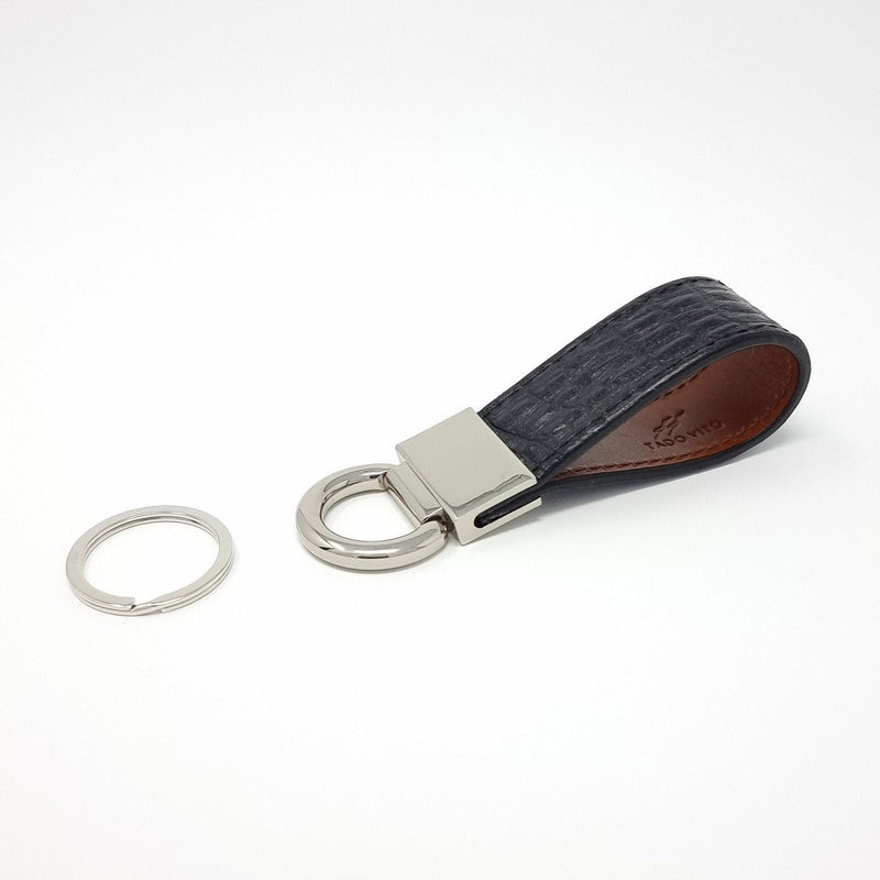 TADO VITO Leather Silver Keyring With Embossed Crocodile Effect