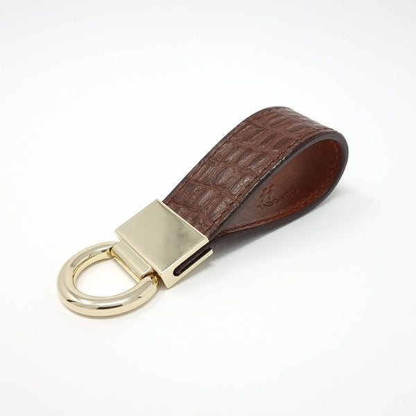 TADO VITO Leather Keyring Gold With Brown Embossed Crocodile Effect Leather