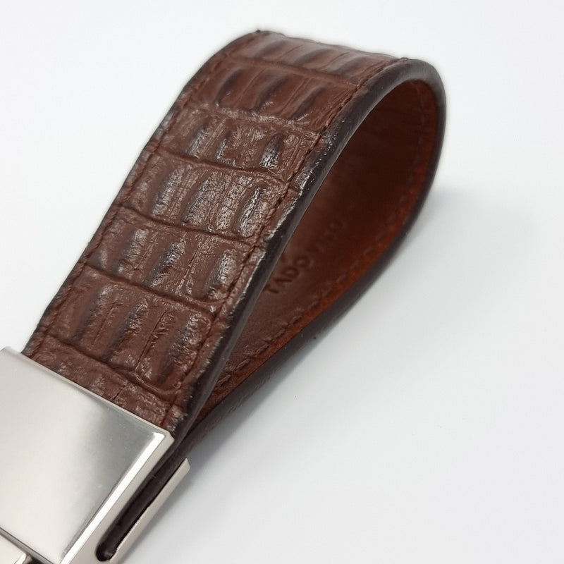 TADO VITO Leather Silver Keyring With Brown Embossed Crocodile Effect