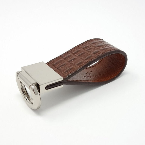 TADO VITO Leather Silver Keyring With Brown Embossed Crocodile Effect