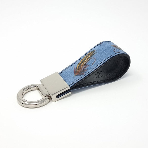 TADO VITO Sky Blue Flies Fishing Leather Keyring