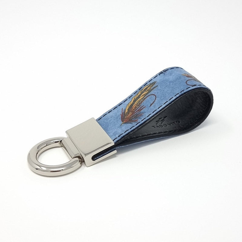 TADO VITO Sky Blue Flies Fishing Leather Keyring