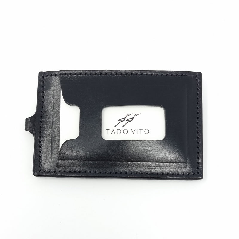 TADO VITO Black Leather Card Wallet Case Holder Vertical