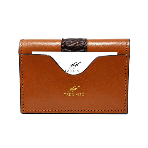 TADO VITO Foldable Leather Card Wallet Case Holder Brown